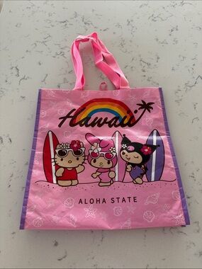 Hello Kitty Kuromi My Melody Hawaii "Aloha State" Tote Bag pink and purple